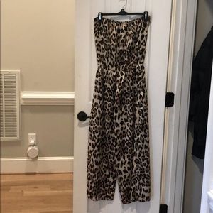 Strapless cheetah print Capri length jumpsuit